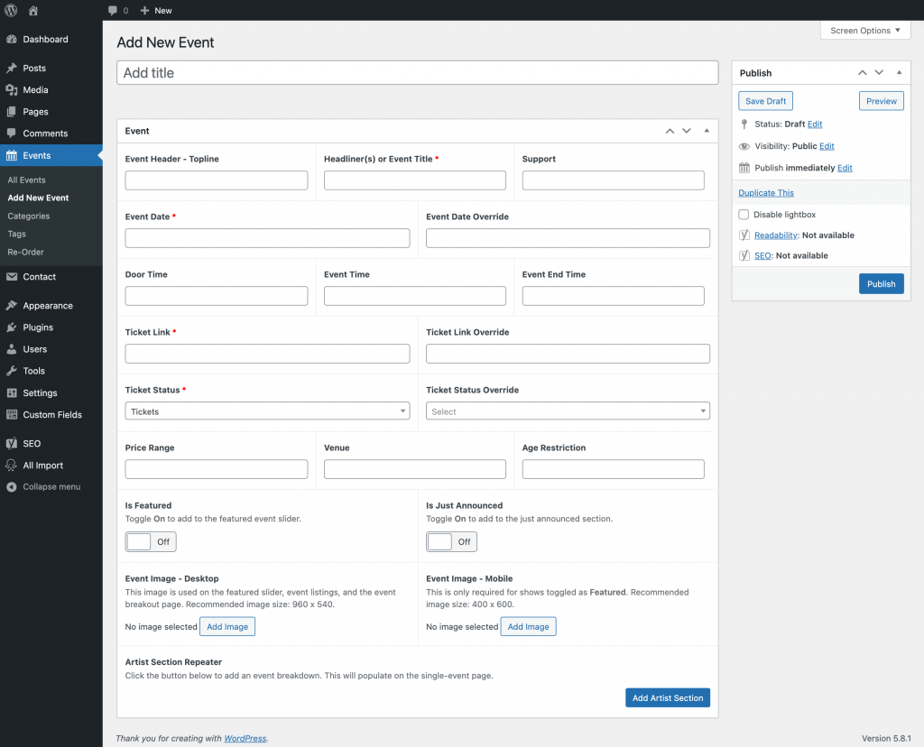 WordPress - Build Events